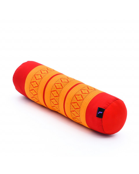 Leewadee Yoga Roll - Petit rouleau de kapok yoga fait à la main, rouleau de kapok pilates rembourré, 50 x 15 x 15 cm, Orange Rouge