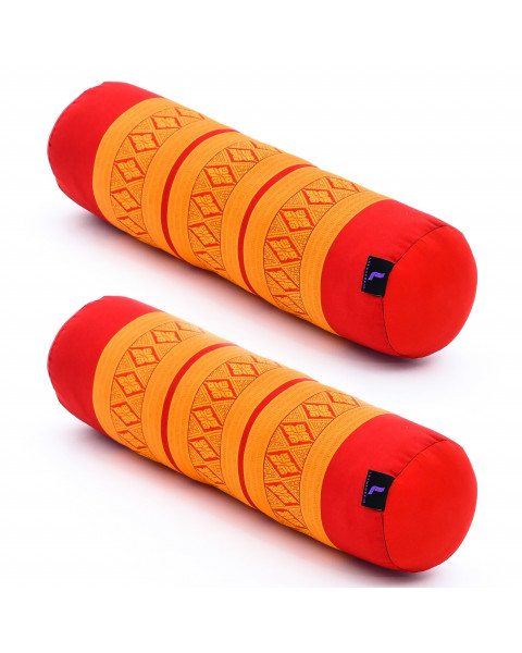 Leewadee Yoga Bolster Set – 2 Shape-Retaining Neck Rolls, Tube Pillows for Comfortable Reading, Made of Kapok, 20 x 6 x 6 inches, orange red