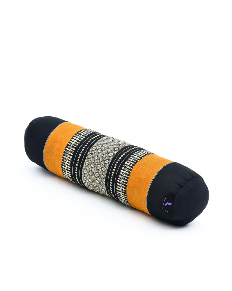 Leewadee yoga bolster pequeño – Cojín alargado para pilates y meditación, reposacabezas hecho a mano de kapok, 50 x 15 x 15 cm, Negro Naranjo