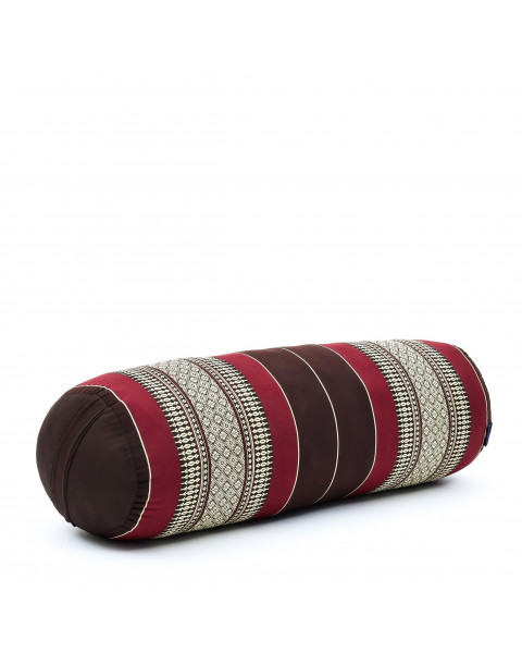 Leewadee grande yoga bolster: supporto per pilates allungato, cuscino da meditazione, realizzato a mano in kapok naturale, 60 x 25 x 25 cm, Marrone Rosso