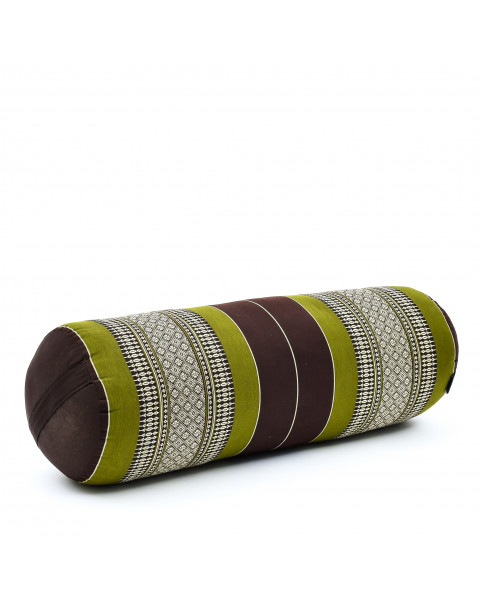 Leewadee grande yoga bolster: supporto per pilates allungato, cuscino da meditazione, realizzato a mano in kapok naturale, 60 x 25 x 25 cm, Marrone Verde