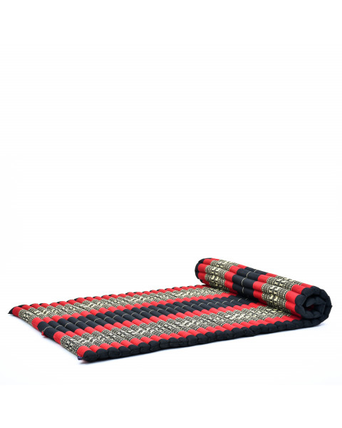 Leewadee Rollable Floor Mat L – Comfortable and Rollable Thai Mattress, Soft Massage Mat Filled with Eco-Friendly Kapok, Perfect to Use as a Sleeping Mat 75 x 39 inches, black red