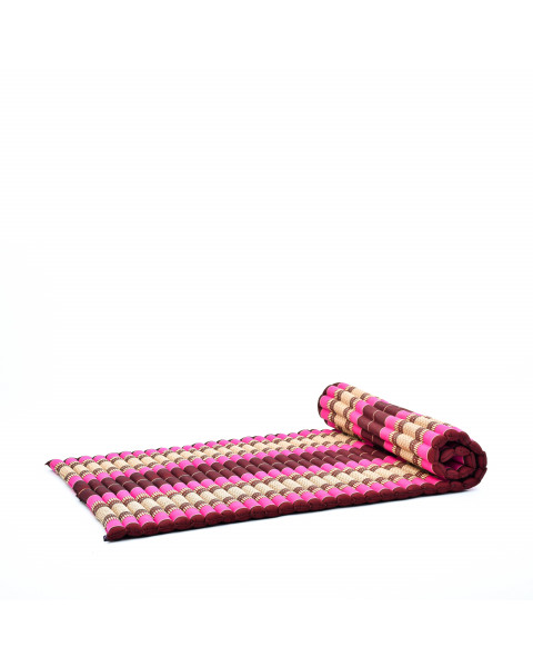 Leewadee materassino thailandese arrotolabile, L: tappeto per dormire, spessa stuoia da massaggio, strumento in kapok, 190 x 100 cm, Rosso Marrone Rosa Fucsia
