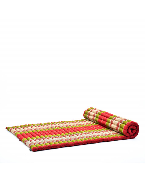 Leewadee Grand matelas thaï - Tapis de yoga enroulable en taille L en kapok, tapis pour méditation et yoga en kapok, 190 x 100 cm, Vert Rouge