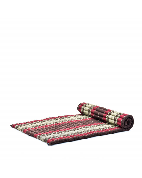 Leewadee Rollable Floor Mat L – Comfortable and Rollable Thai Mattress, Soft Massage Mat Filled with Kapok, Perfect to Use as a Sleeping Mat 190 x 100 cm, Brown Red