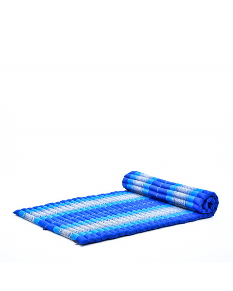 Leewadee Grand matelas thaï - Tapis de yoga enroulable en taille L en kapok, tapis pour méditation et yoga en kapok, 190 x 100 cm, Bleu
