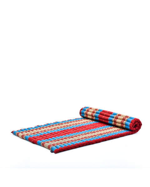 Leewadee Grand matelas thaï - Tapis de yoga enroulable en taille L en kapok, tapis pour méditation et yoga en kapok, 190 x 100 cm, Bleu Rouge