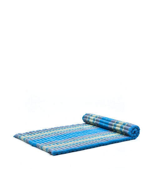 Leewadee Grand matelas thaï - Tapis de yoga enroulable en taille L en kapok, tapis pour méditation et yoga en kapok, 190 x 100 cm, Bleu Clair