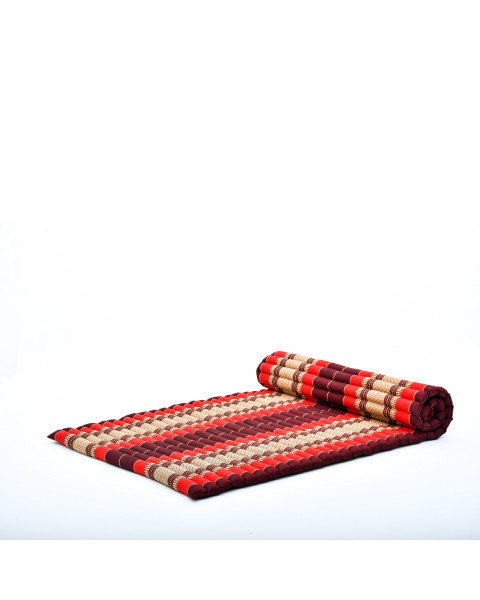 Leewadee Grand matelas thaï - Tapis de yoga enroulable en taille L en kapok, tapis pour méditation et yoga en kapok, 190 x 100 cm, Rouge