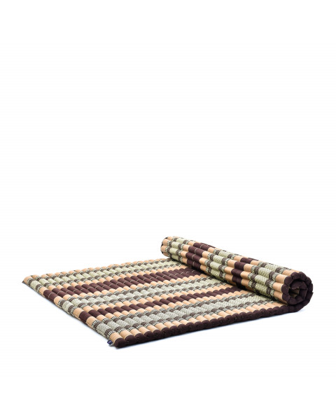 Leewadee materassino thailandese arrotolabile, XL: grande tappeto per dormire, spessa stuoia da massaggio, strumento in kapok, 190 x 145 cm, Marrone