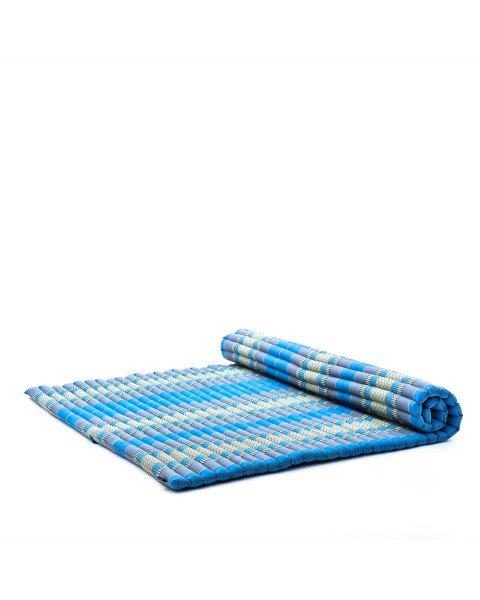 Leewadee - Foldable Floor Mattress - Japanese Roll Up Futon -Trifold Tatami Mat- Guest Floor Bed - Camping Mattress - Thai Massage Mat, Kapok Filled, 190 x 145 cm, Light Blue