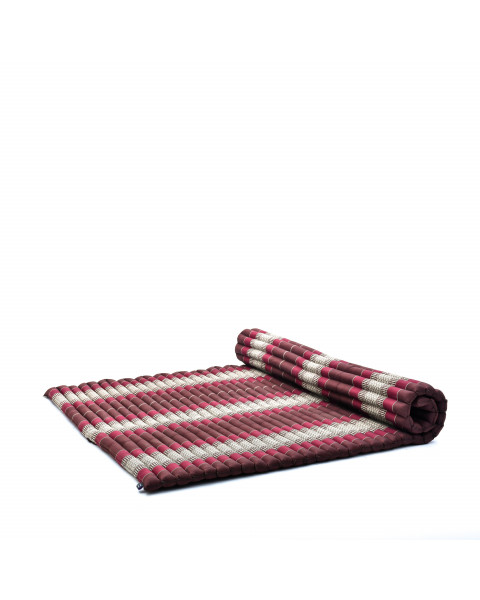 Leewadee materassino thailandese arrotolabile, XL: grande tappeto per dormire, spessa stuoia da massaggio, strumento in kapok, 190 x 145 cm, Marrone Rosso