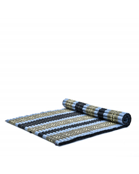Leewadee Grand matelas thaï - Tapis de yoga enroulable en taille XL en kapok, tapis pour méditation et yoga en kapok, 190 x 145 cm, Bleu