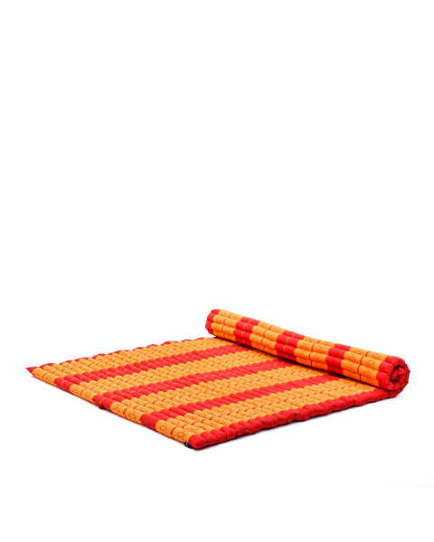 Leewadee Grand matelas thaï - Tapis de yoga enroulable en taille XL en kapok, tapis pour méditation et yoga en kapok, 190 x 145 cm, Orange Rouge