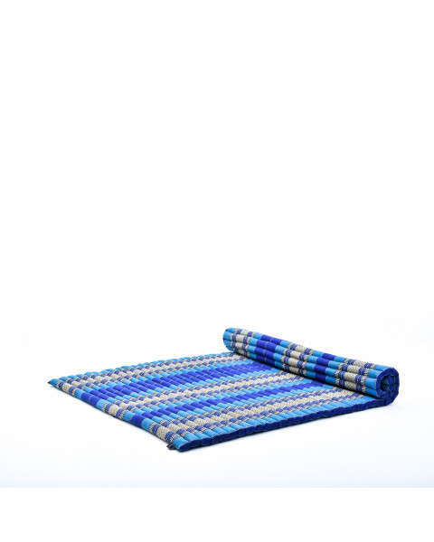 Leewadee Grand matelas thaï - Tapis de yoga enroulable en taille XL en kapok, tapis pour méditation et yoga en kapok, 190 x 145 cm, Bleu