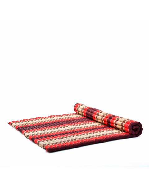 Leewadee Grand matelas thaï - Tapis de yoga enroulable en taille XL en kapok, tapis pour méditation et yoga en kapok, 190 x 145 cm, Rouge