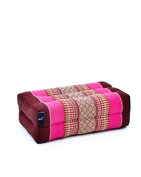 Leewadee piccolo blocco per yoga: cuscino da pilates rettangolare e strumento da meditazione, cuscino da terra in kapok naturale, 35 x 18 x 12 cm, Rosso Marrone Rosa Fucsia