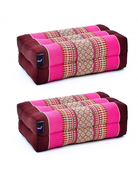 Leewadee Yoga Block Set – 2 Floor Cushions for Yoga, Meditation Block for the Floor, Filled with Eco-Friendly Kapok, 14 x 7 x 5 inches, auburn pink