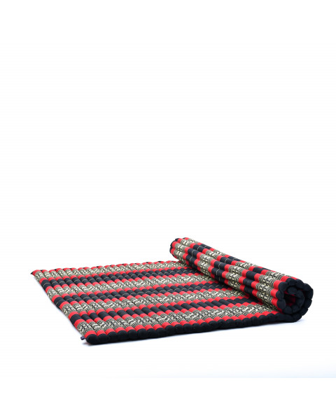Leewadee colchoneta tailandesa enrollable XL – Futón para masajes grueso, colchón para dormir, alfombrilla de kapok, 190 x 145 cm, Negro Rojo