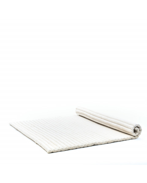 Leewadee Grand matelas thaï - Tapis de yoga enroulable en taille XL en kapok, tapis pour méditation et yoga en kapok, 190 x 145 cm, écru