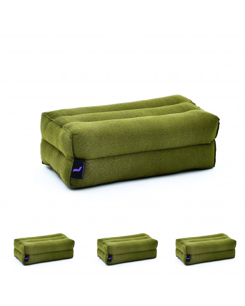 Leewadee Yoga Block Set of 4 Pilates Brick Meditation Cushion Eco-Friendly Organic and Natural, 14x7x5 inches, Kapok, green