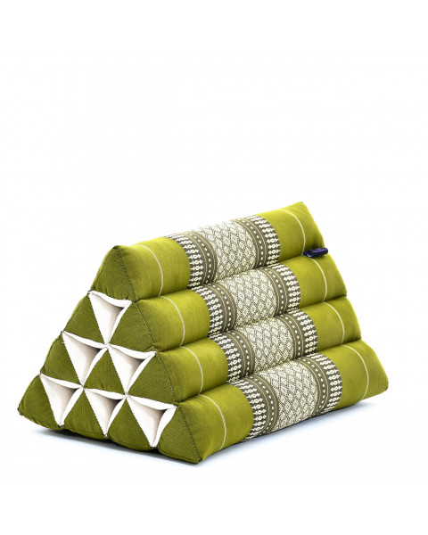 Leewadee cuscino triangolare thailandese: poggiatesta kapok naturale, schienale confortevole per la lettura, cuscino fatto a mano, 50 x 33 x 33 cm, Verde
