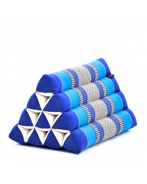 Leewadee almohada triangular tailandesa – Cojín de kapok sin tratar, respaldo cómodo para leer, almohadilla hecha a mano, 50 x 33 x 33 cm, Azul