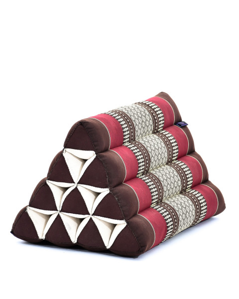 Leewadee Coussin Thaïlandais Triangulaire - Coussin De Lecture Confortable, Oreiller Décoratif En Kapok Pour Lit, 50 x 33 x 33 cm, Marron Rouge