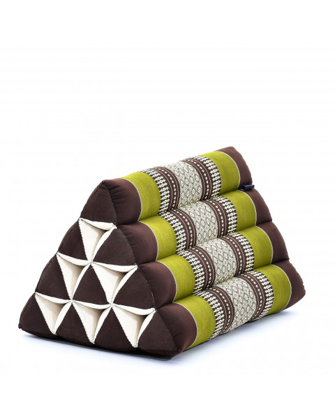 Leewadee Cuscino Triangolare Thailandese - Comodo Cuscino Da Lettura, Cuscino Decorativo Letto In Kapok, 50 x 33 x 33 cm, Marrone Verde