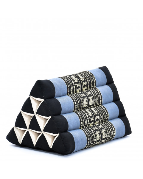 Leewadee cuscino triangolare thailandese: poggiatesta kapok naturale, schienale confortevole per la lettura, cuscino fatto a mano, 50 x 33 x 33 cm, Blu