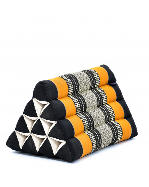 Leewadee cuscino triangolare thailandese: poggiatesta kapok naturale, schienale confortevole per la lettura, cuscino fatto a mano, 50 x 33 x 33 cm, Nero Arancione