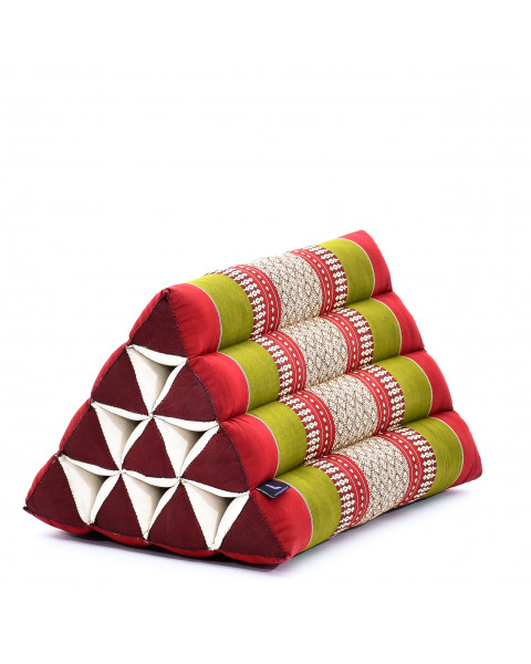 Leewadee Almohada Triangular Tailandesa – Cómoda Almohada de Lectura, Cojin Decorativo de Kapok Para La Cama, 50 x 33 x 33 cm, Verde Rojo