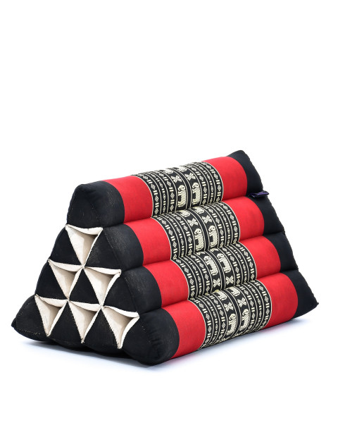 Leewadee Cuscino Triangolare Thailandese - Comodo Cuscino Da Lettura, Cuscino Decorativo Letto In Kapok, 50 x 33 x 33 cm, Nero Rosso