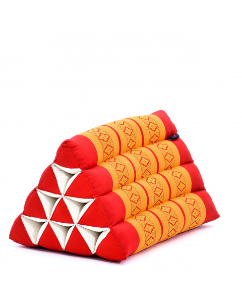 Leewadee almohada triangular tailandesa – Cojín de kapok sin tratar, respaldo cómodo para leer, almohadilla hecha a mano, 50 x 33 x 33 cm, Naranjo Rojo