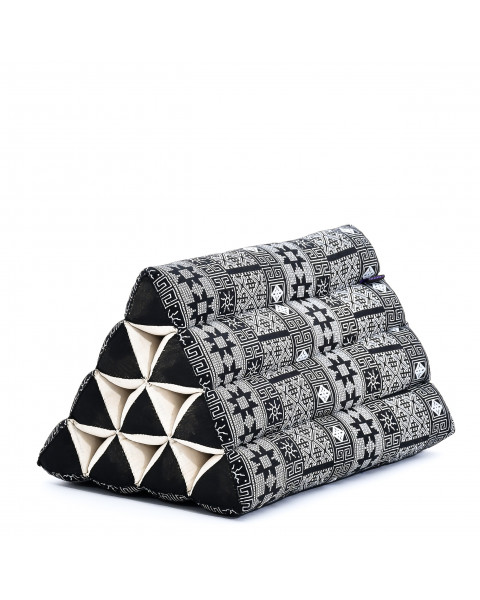 Leewadee almohada triangular tailandesa – Cojín de kapok sin tratar, respaldo cómodo para leer, almohadilla hecha a mano, 50 x 33 x 33 cm, Negro
