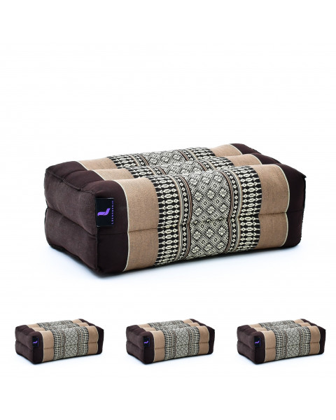 Leewadee Yoga Block Set of 4 Pilates Brick Meditation Cushion Eco-Friendly Organic and Natural, 14x7x5 inches, Kapok, brown