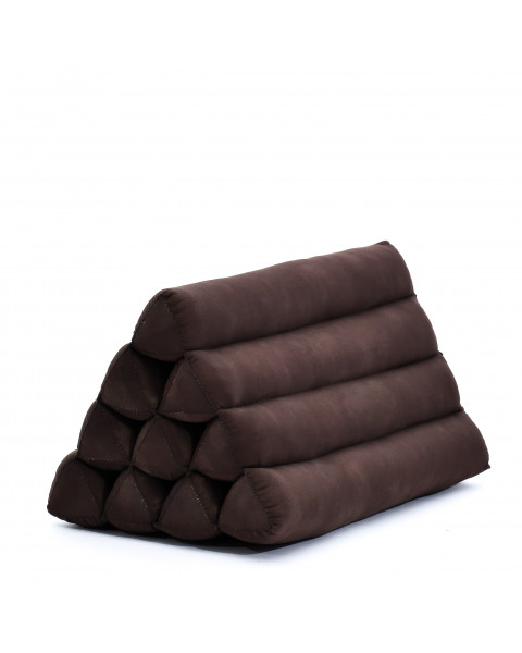 Leewadee cuscino triangolare thailandese: poggiatesta kapok naturale, schienale confortevole per la lettura, cuscino fatto a mano, 50 x 33 x 33 cm, Marrone