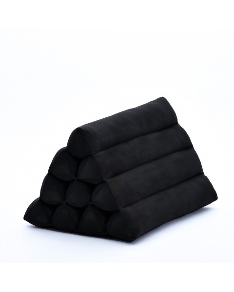 Leewadee cuscino triangolare thailandese: poggiatesta kapok naturale, schienale confortevole per la lettura, cuscino fatto a mano, 50 x 33 x 33 cm, Nero