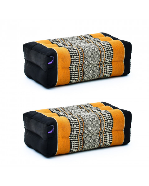 Leewadee Yoga Block 2er-Set Yogaklotz Pilates Yogakissen Meditationskissen Ökologisches Naturprodukt, 35x18x12 cm, Kapok, schwarz orange