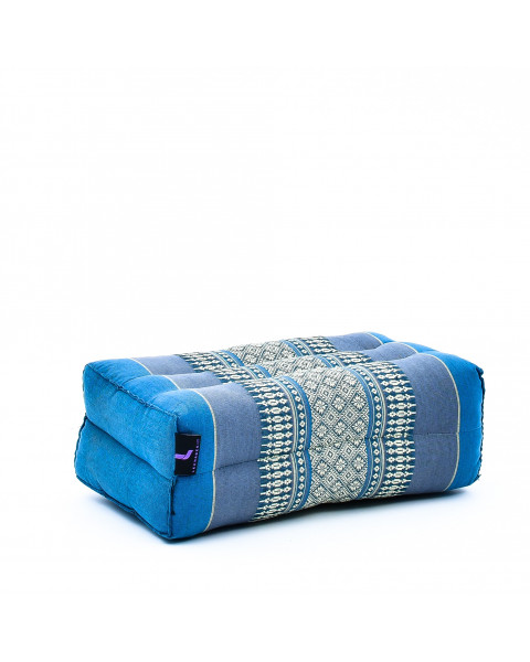 Leewadee bloque de yoga pequeño – Cojín alargado para pilates y meditación, cojín para el suelo hecho de kapok natural, 35 x 18 x 12 cm, Azul Claro