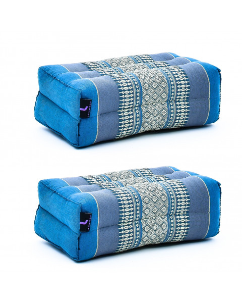 Leewadee set de 2 bloques de yoga pequeños – Cojines para pilates, almohadas para el suelo hechas a mano de kapok, 35 x 18 x 12 cm, set de 2, Azul Claro