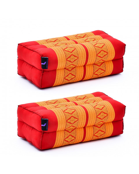 Leewadee Bloc de yoga - Yoga bloc en kapok fait à la main, coussin brique en kapok artisanal pour le yoga, ensemble de 2, 35 x 18 x 12 cm, Orange Rouge