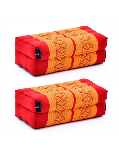 Leewadee Yoga Block 2er-Set Yogaklotz Pilates Yogakissen Meditationskissen Ökologisches Naturprodukt, 35x18x12 cm, Kapok, orange rot