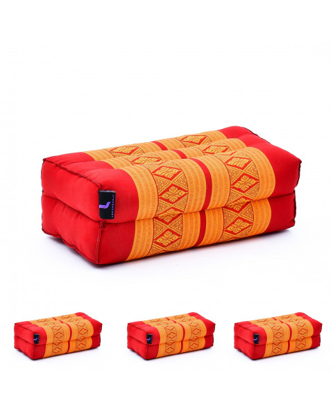 Leewadee Yoga Block Set of 4 Pilates Brick Meditation Cushion Eco-Friendly Organic and Natural, 14x7x5 inches, Kapok, orange red