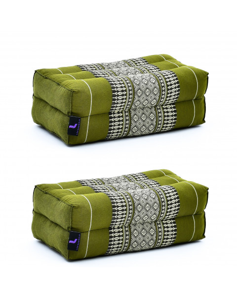 Leewadee set de 2 bloques de yoga pequeños – Cojines para pilates, almohadas para el suelo hechas a mano de kapok, 35 x 18 x 12 cm, set de 2, Verde