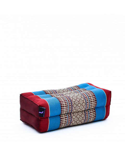 Leewadee piccolo blocco per yoga: cuscino da pilates rettangolare e strumento da meditazione, cuscino da terra in kapok naturale, 35 x 18 x 12 cm, Blu Rosso