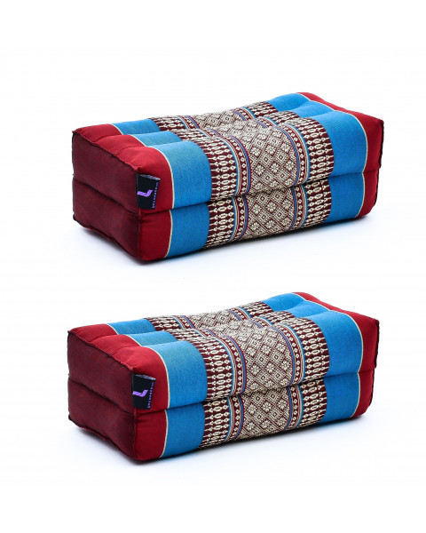 Leewadee Yoga Block Set – 2 Floor Cushions for Yoga, Meditation Block for the Floor, Filled with Eco-Friendly Kapok, 14 x 7 x 5 inches, blue red