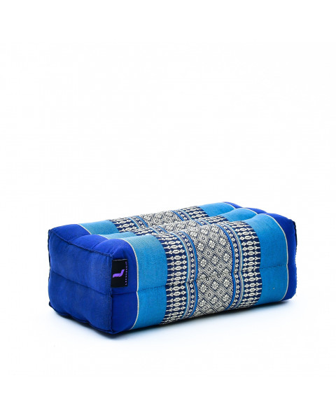 Leewadee piccolo blocco per yoga: cuscino da pilates rettangolare e strumento da meditazione, cuscino da terra in kapok naturale, 35 x 18 x 12 cm, Blu