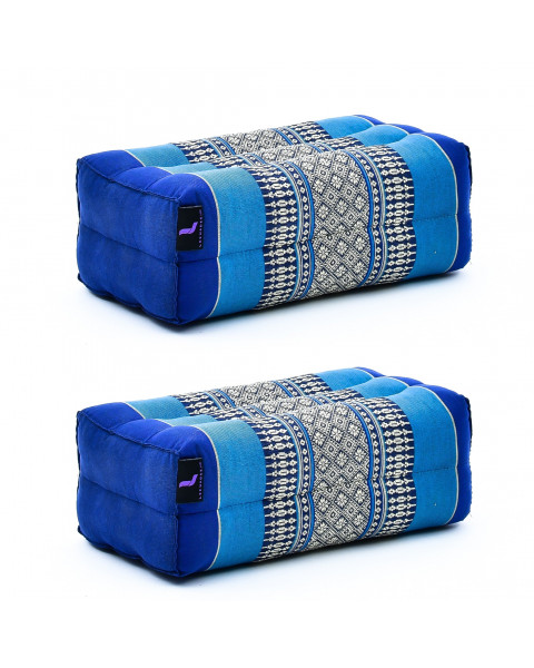 Leewadee Yoga Block 2er-Set Yogaklotz Pilates Yogakissen Meditationskissen Ökologisches Naturprodukt, 35x18x12 cm, Kapok, blau