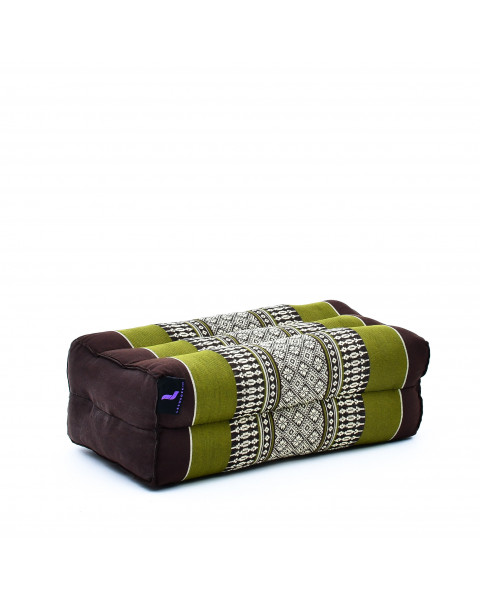 Leewadee piccolo blocco per yoga: cuscino da pilates rettangolare e strumento da meditazione, cuscino da terra in kapok naturale, 35 x 18 x 12 cm, Marrone Verde